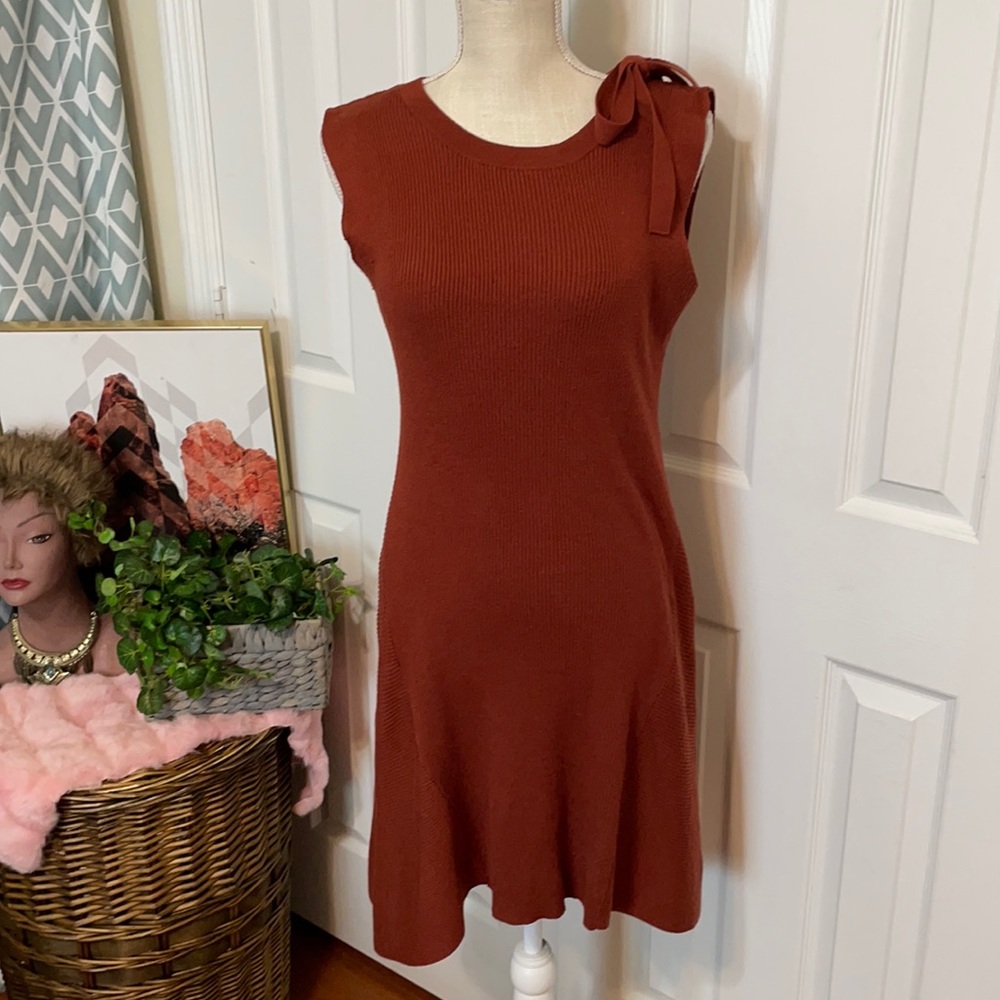 Ribbed Knit High Low Dress/ Sleeveless/ Burnt Orange Color/ Medium